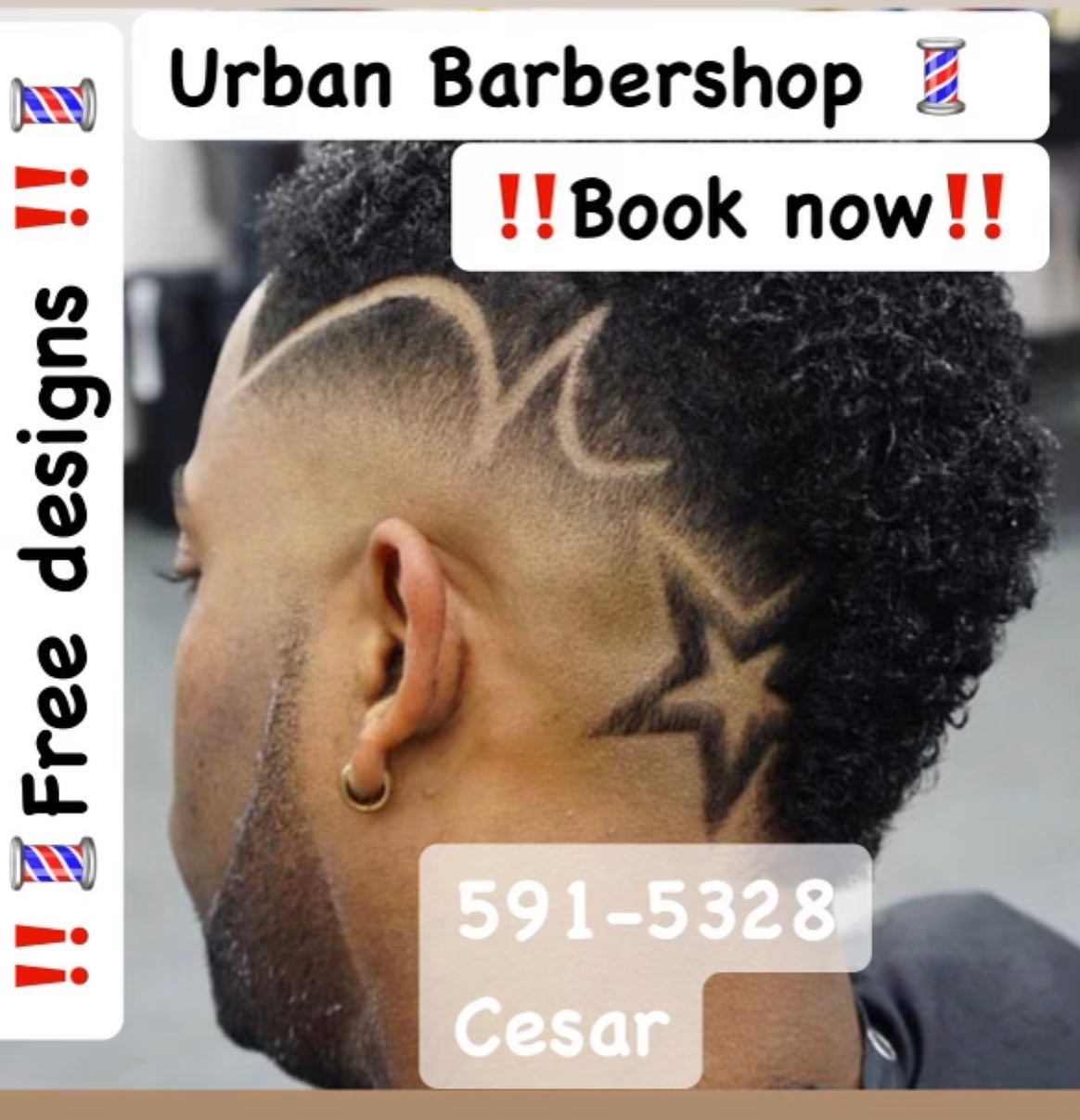Fresh fade with custom star hair design